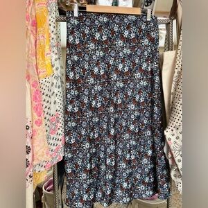 LOFT Blue and Brown Floral Maxi Skirt